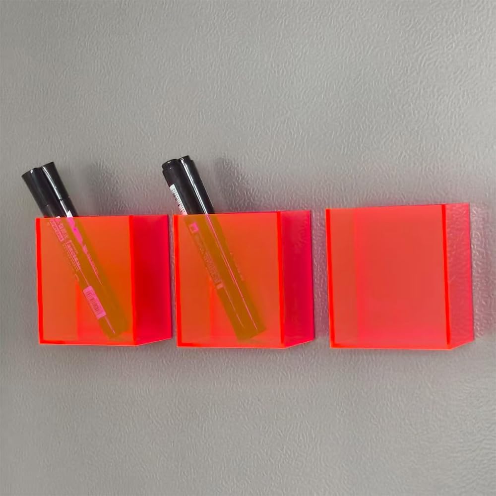YWZF 3 Pack Back to School Magnetic Pencil Holder, Non-slip Acrylic Magnetic Dry Erase Marker Holder, Pen Marker Organizer for Whiteboard Refrigerator Office Classroom (Neon Pink（3 pack）)