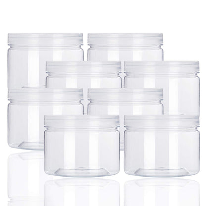 12oz Clear Plastic Storage Jars Containers,8 Pack Refillable Wide-Mouth Plastic Slime Storage Containers for Beauty Products,Kitchen & Household Storage - BPA Free