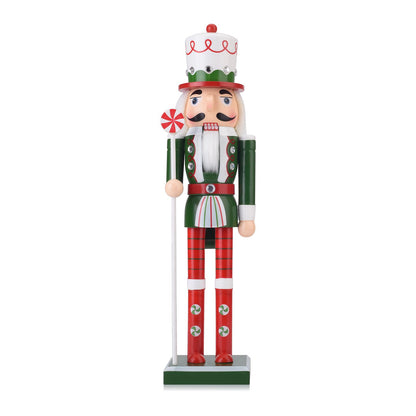 Wooden Christmas Soldier Nutcracker Decorations, 15 Inch Xmas Nutcracker Figure Christmas Decor for Home, Shelf, or Party Display (Green)