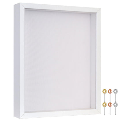 Califortree 8x10 Shadow Box Frame with Soft Linen Back - Metal Push Pins Included, Memory Shadow Box Display Case for Bouquet Awards Medals Wedding Photos and More, White
