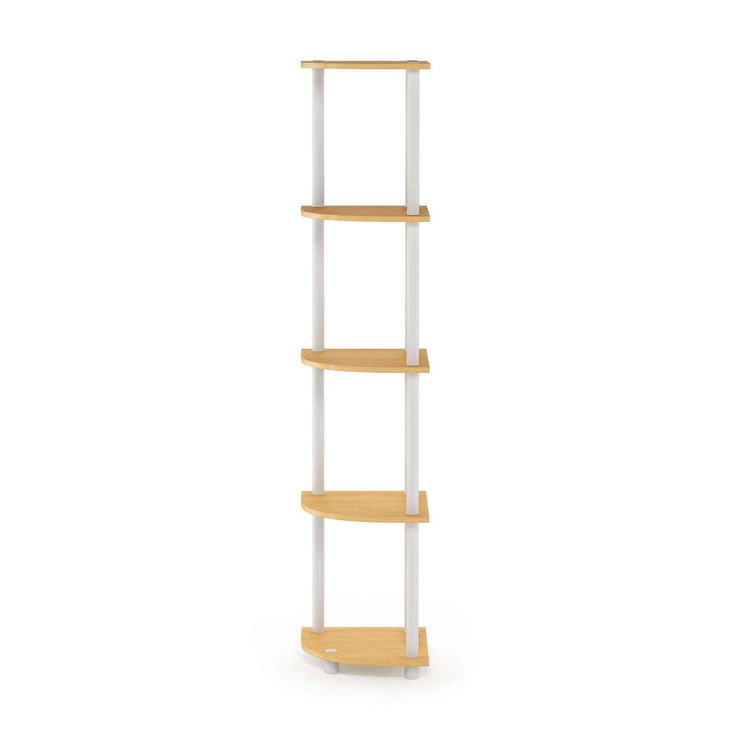 Furinno TURN-N-TUBE Corner Shelf, 5-Tier Corner Bookshelf, Open Storage Shelves, for Organization and Storage, Living Room, Home Office, Garage, Bedroom, Beech