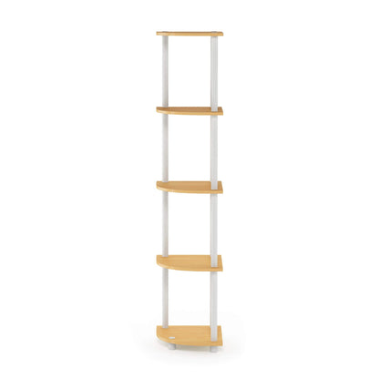 Furinno TURN-N-TUBE Corner Shelf, 5-Tier Corner Bookshelf, Open Storage Shelves, for Organization and Storage, Living Room, Home Office, Garage, Bedroom, Beech