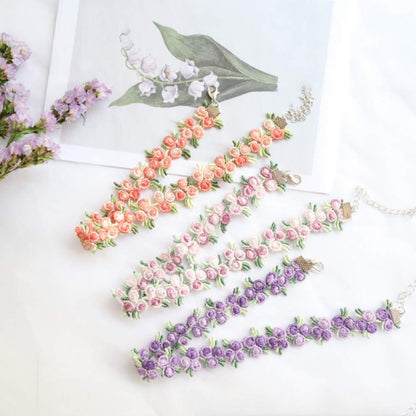 Floral Lace Trim 5 Yards Embroidery Venise Rose Flower Applique Sewing DIY Ribbon Craft for Dress Wedding Party Decoration (Pink)