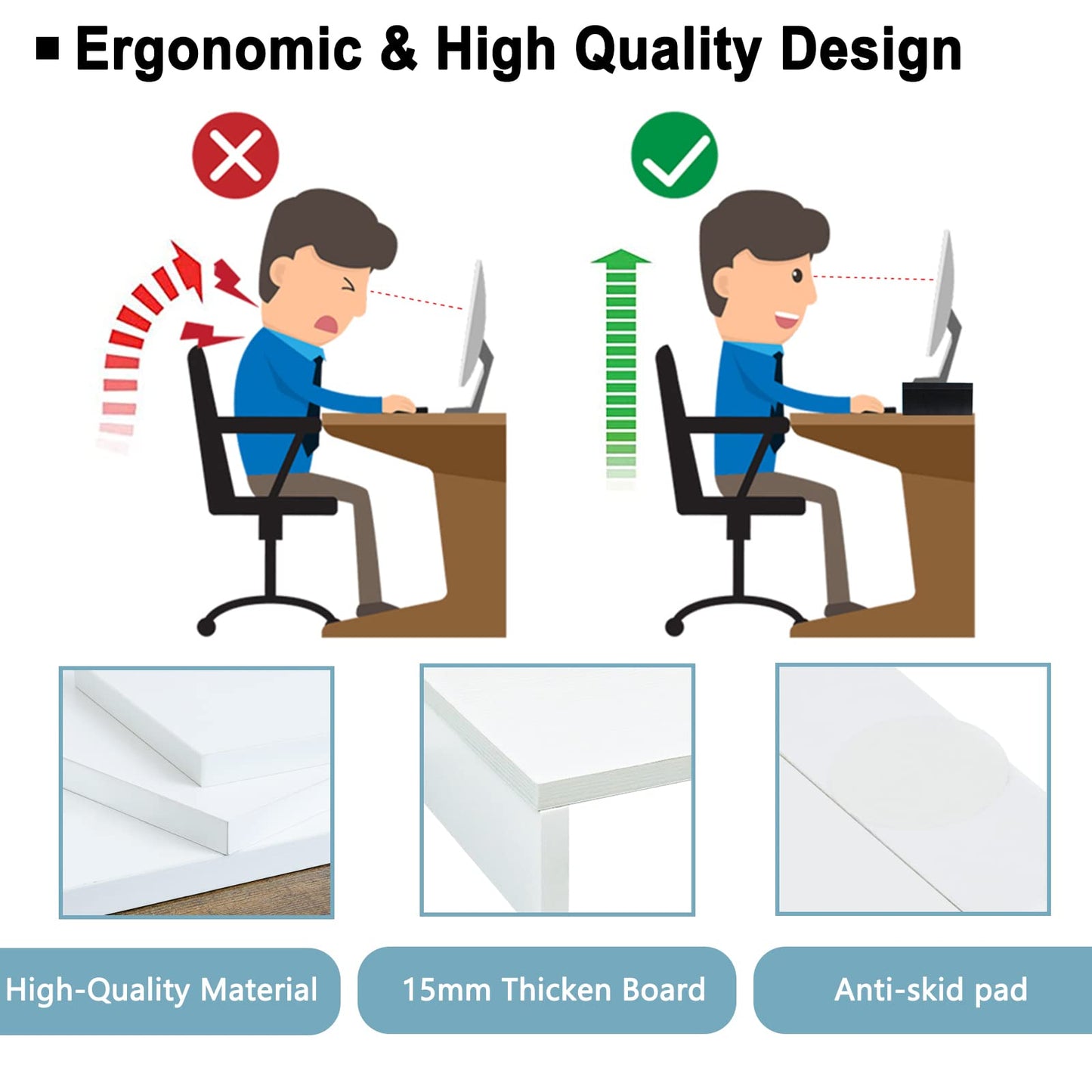 TEAMIX 2 Pack White Monitor Stand Riser - 20 inch, Wooden Desktop Stand for PC/TV/Laptop/Printer, Monitor Riser with Storage, Computer Stand with Keyboard Organizer