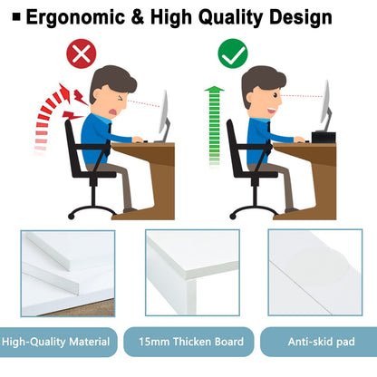 TEAMIX 2 Tier White Wooden Laptop Stand and 2 Pack 20 inch White Monitor Stand Riser for Computer Desk Home Office Organization.
