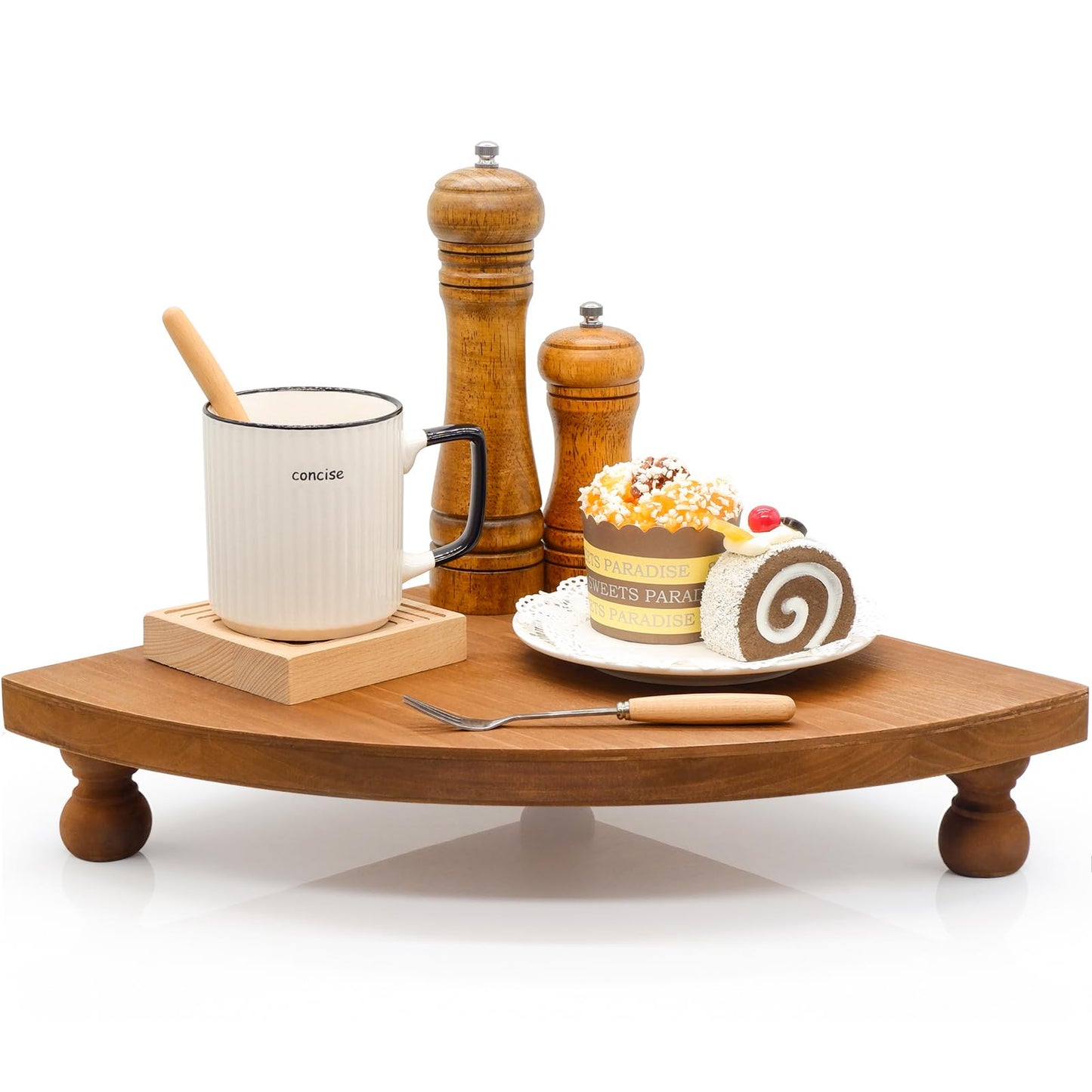 Corner Counter Wood Shelf, Rustic Pedestal Stand, Farmhouse Corner Shelves Stand, Tray Riser for Coffee Bar, Bathroom Countertop Organizer Corner, Centerpiece Display Riser for Kitchen (Wooden)