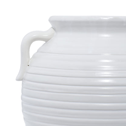 Deco 79 Ceramic Indoor/Outdoor Small Planter Pot with Handles, 9" x 8" x 10", White