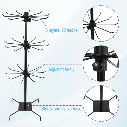 COMNICO Rotating Jewelry Display Stand with 200 Pcs Bracelet Display Cards, 3 Tier Metal Adjustable Jewelry Displays Rack with Hooks for Necklace Earrings Key Rings Hats Socks