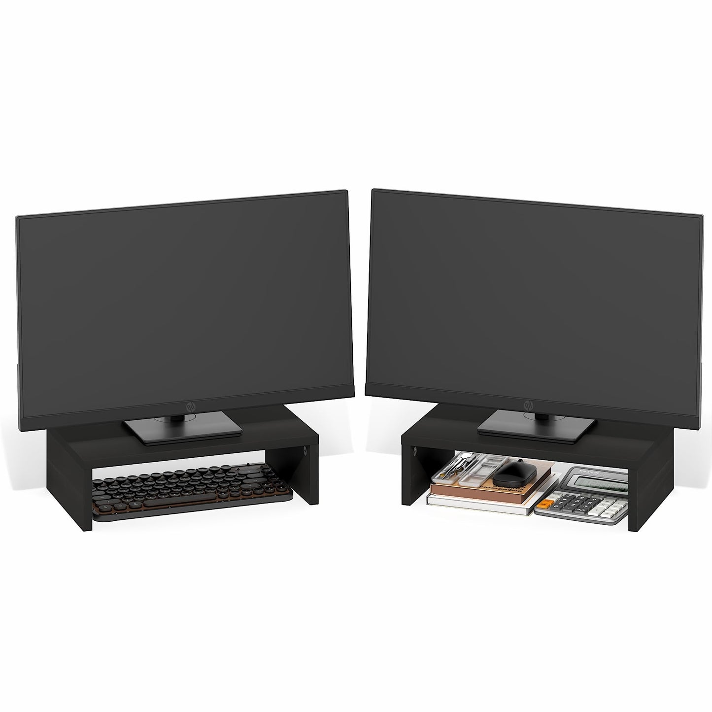 Furinno CLASSIC Monitor Stand Riser Set of 2, 15.7" Wide Dual Monitor Riser, Stackable Separable Laptop Stand for Desk, Desktop Organizers and Accessories, for Office Supplier, Espresso
