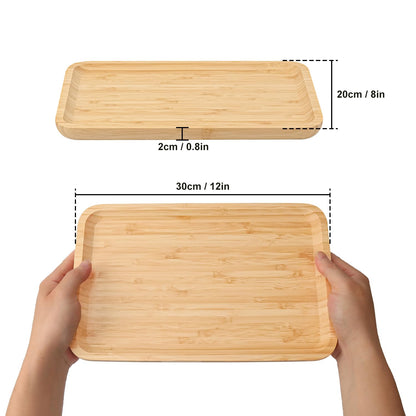 Geytetqi 4 Pack 12 x 8 x 0.8 Inch Bamboo Serving Tray with Handles, Rectangular Wooden Breakfast Tray, Decorative Coffee Platter for Serving Food, Kitchen, Living Room, Picnic