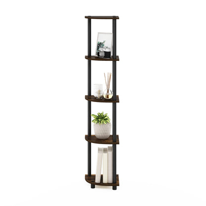 Furinno TURN-N-TUBE Corner Shelf, 5-Tier Corner Bookshelf, Open Storage Shelves, for Organization and Storage, Living Room, Home Office, Garage, Bedroom, Amber Pine