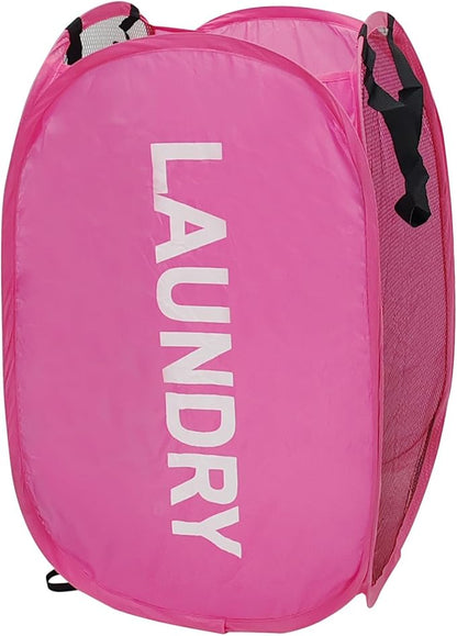 Pop Up Laundry Hamper Collapsible Laundry Basket Mesh Foldable Pink Dirty