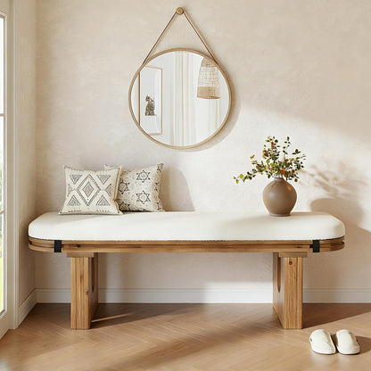 LITTLE TREE Solid Wood Bench, 47.24" End of Bed Bench, Entryway Bench with Upholstered for Hallway, Living Room, Bedroom, Kitchen