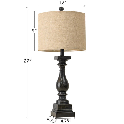 BOBOMOMO 27" Farmhouse Black Table Lamp Set of 2 with USB A+C for Bedroom Living Room Vintage Rustic Traditional Nightstand Bedside Lamps Retro Side Table Lamps (Blubs not Included)