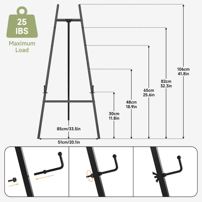Black Easel Stand for Signs, 4-Tier Height Metal Standing Easel with Adjustable Chain, Heavy Duty Art Easel for Painting, Wedding Sign, Party, Posters & Commercial Display