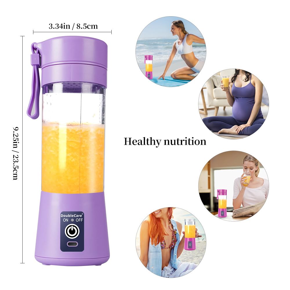 Portable Blender Cup,Electric USB Juicer Blender,Portable Juicer For Shakes and Smoothies, juice,380ml, Six Blades Great for Mixing,light purple