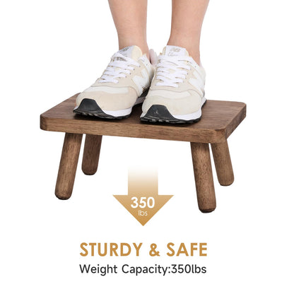Jurath Wooden Step Stool for Adults Office's Step Stool Heavry Duty Stepping Stools for Office, Bedroom, Garden, Bathroom with Four Detachable and Assembled Legs Chocolate Brown (Classic 6.3" inch)