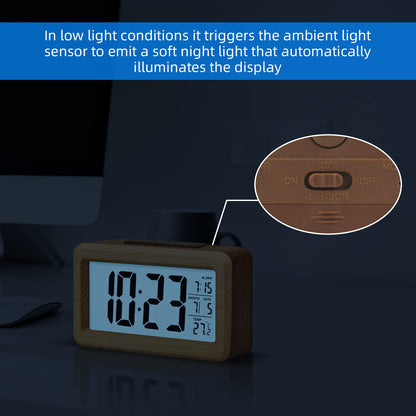 everwood Wooden Digital Battery Operated Alarm Clocks for Bedrooms, Beside, Table, Desk