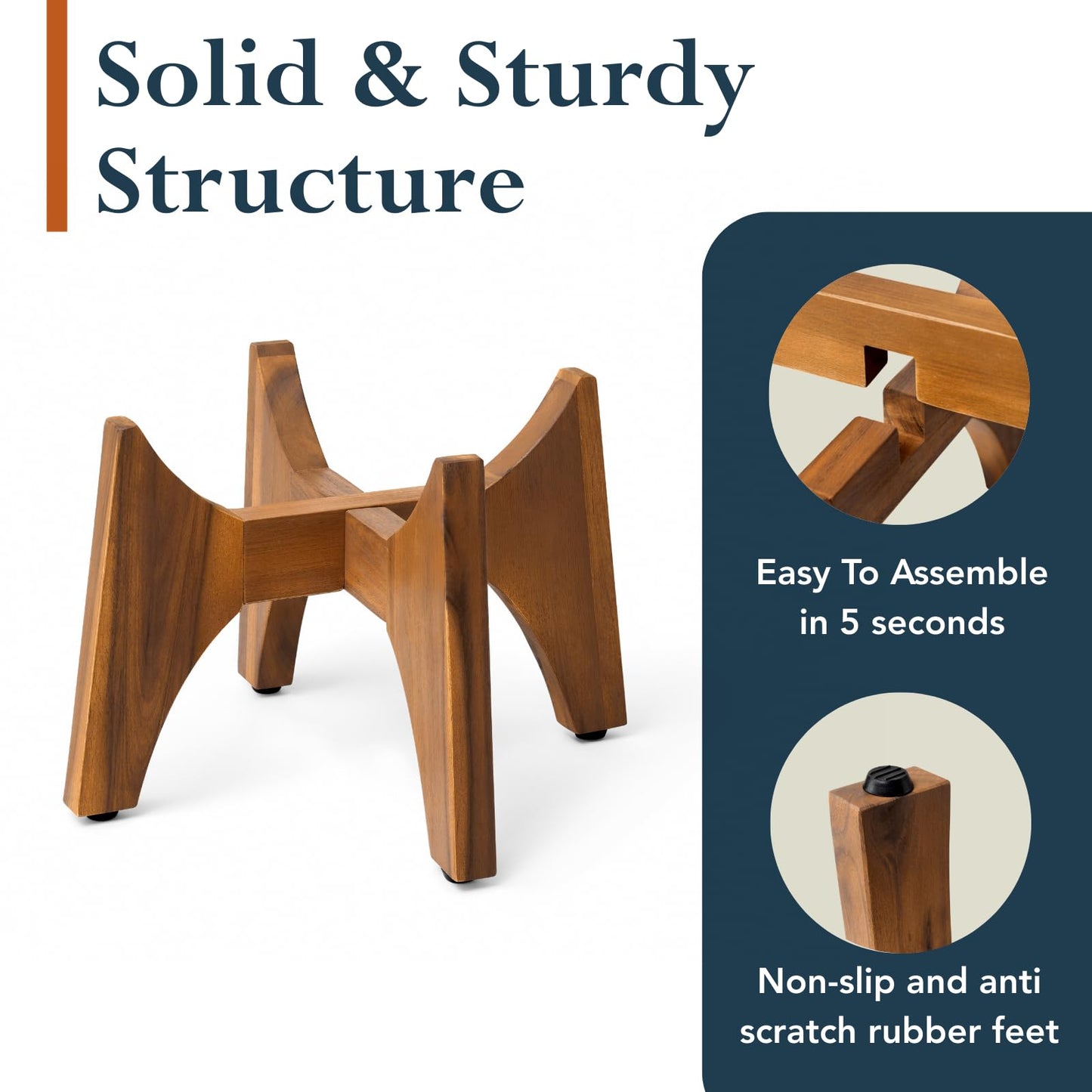 KUTE NEST 8.8" H x 14" W Acacia Solid Wood Plant Stand, Mid Century Plant Holder for Outdoor & Indoor Use, Ideal for Corso & Arco Planter, Walnut Finish for Modern Home (Walnut, Low - Small)
