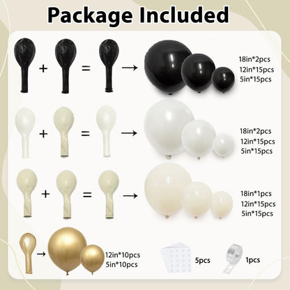 Black White Gold Balloon Arch Kit,Double Stuffed Pearl Sand White Balloon Garland Different Sizes 18/12/5 Inch Chrome Cream Balloons for Graduation Wedding Birthday Bachelorette Party Decorations