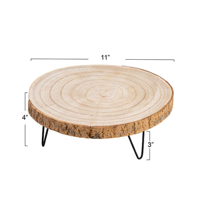 Creative Co-Op Large Paulownia Wood Pedestal with Metal Legs