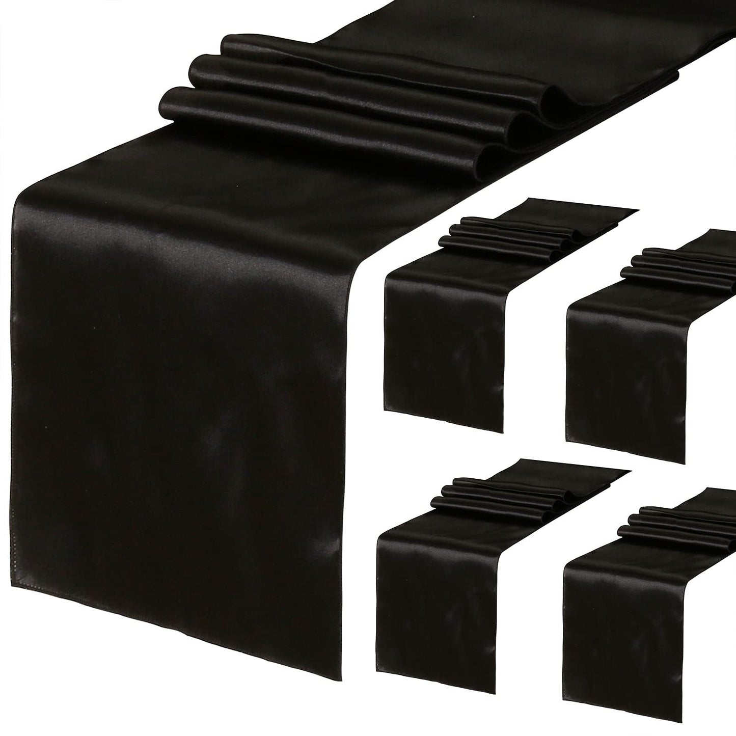 5 Pack Black Table Runners 12 x 108 Inches Long Smooth Silk Satin Table Runner for Party Wedding Birthday Banquet Decoration
