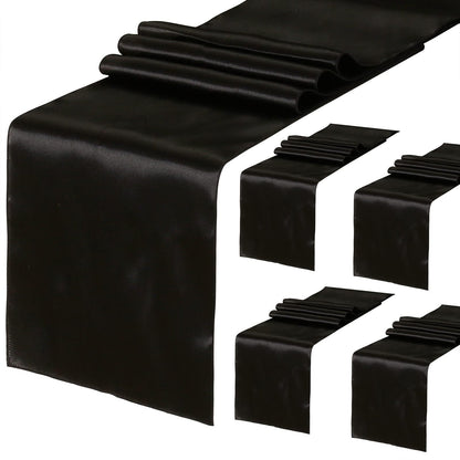 5 Pack Black Table Runners 12 x 108 Inches Long Smooth Silk Satin Table Runner for Party Wedding Birthday Banquet Decoration