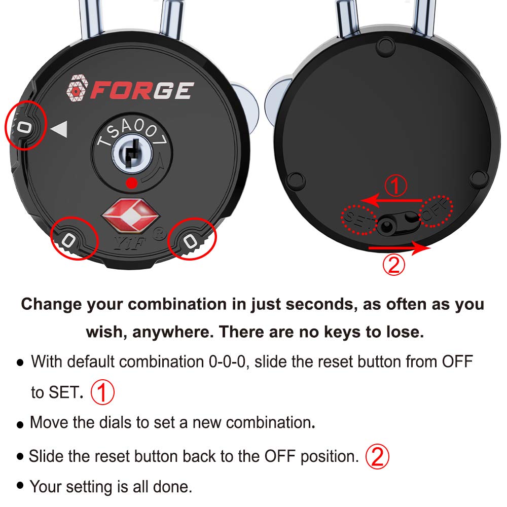 Forge Quality TSA Approved Luggage Locks for Travel Accessories, Suitcase, Pelican case, Ammo Boxes, Set Your own Combination, Zinc Alloy Body-Cable Black 4 Locks