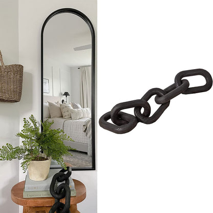 Hanlin Wood Chain Link Decor - Hand Carved Boho Decorative Wood Chain, Farmhouse Decor, Sustainable Pine, Coffee Table Decor, Shelf Decor, for Home Living Room (Black)