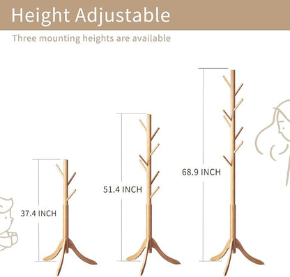 Coat Rack Freestanding, Coat Stands Entryway, Bamboo Coat Rack Hat Hanger 8 Hook for Jacket, Purse, Scarf Rack, Umbrella Tree Stand (Natural)