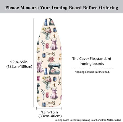 Sprowallow Flowers Ironing Board Cover Standard Size Silicone Coated 15x54 inch
