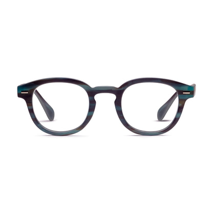 Peepers by PeeperSpecs Men's Headliner Round Reading Glasses, Teal Horn, 2.00 + 2