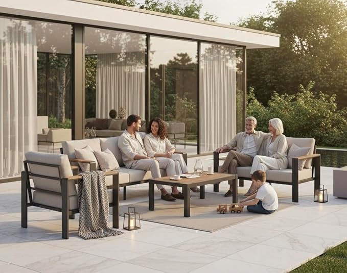 Aluminum Outdoor Patio Furniture Set with Coffee Table, 4 Piece Patio Conversation Sets with Washable Thick Cushions, Outdoor Sectional Furniture Set for Porch, Balcony, Deck, Graphite