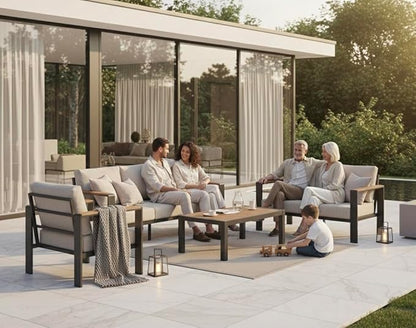Aluminum Outdoor Patio Furniture Set with Coffee Table, 4 Piece Outdoor Conversation Sets with Washable Thick Cushions, Patio Sectional Furniture Set for Porch, Balcony, Deck, White
