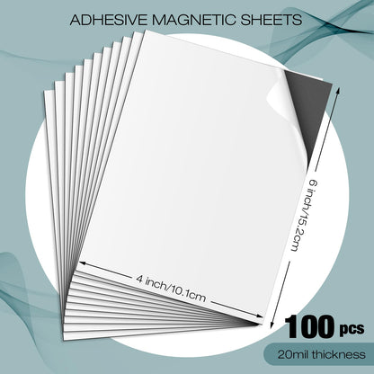 Xuhal 100 Pcs Magnetic Adhesive Sheets 4 x 6 Inch Flexible Magnetic Sheets with Adhesive Backing Self Paper Easy to Cut for Craft Photo Home Fridge Office Black