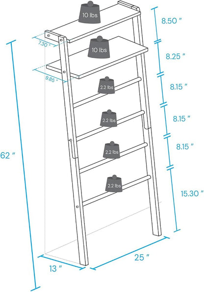 Space Saving 100% Solid Wood 6-Tier Blanket Ladder with Two Storage Shelves - Black/Sweet Oak