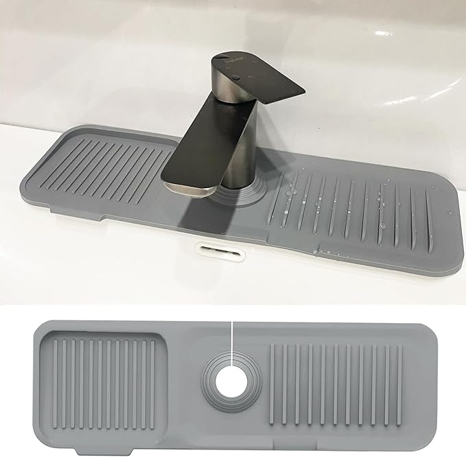 Kitchen Sink Splash Guard, Silicone Faucet Handle Drip Catcher Tray, Fit