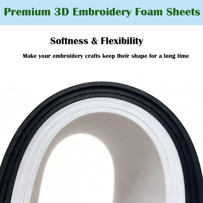 BLOSSIONA 24pcs 3mm Embroidery Foam Sheets for 3D Embroidery Arts and Crafts 9x6 Inch EVA Foam for Cosplay Costumes DIY Projects 3D Puff Foam Embroidery for Hats (Black&White)
