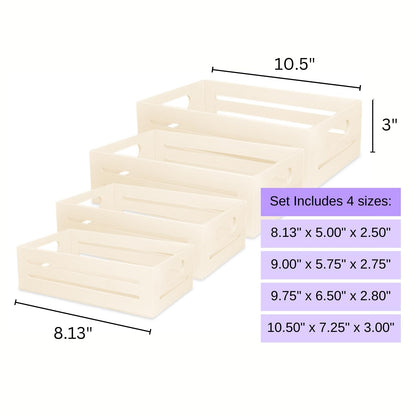 Wooden Tray with Handles - Set of 4 Small Wood Crates for Crafts Small Wooden Pallets for Display Apple Crates Unfinished Wood Trays for Crafts Nesting