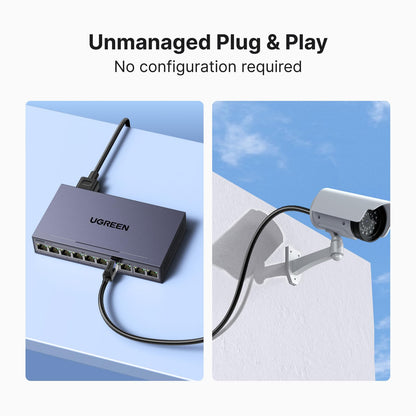 UGREEN Ethernet Switch, 10-Port PoE Switch, 8 PoE+@60W + 2 Gigabit Uplink, Plug & Play, Standard/Port Isolation(VLAN)/Extend Mode, PoE Auto Recovery, Metal Unmanaged Network Hub for Security Camera