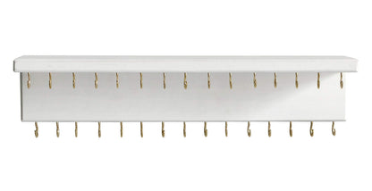 SANY DAYO HOME Jewelry Organizer with 30 Hooks and Cosmetics Shelf, 15 x 3 x 4 inches Wall Mounted Rustic Pine Wood Holder for Necklaces and Bracelets, Suitable for Kids and Adults (Retro White)