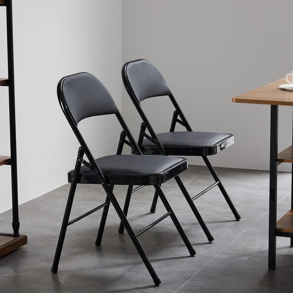 Karl home 4 Pack Black Folding Chairs with Padded Seats for Outdoor & Indoor, Portable Stackable Commercial Seat with Steel Frame for Events Office Wedding Party, 330lbs Capacity