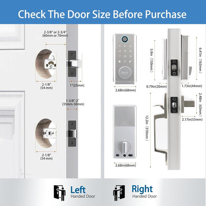 UMIKSMART Smart Door Lock with Handle 7 in 1 Keyless Entry Fingerprint Door Lock with Keypad IC Card Physical Key Tuya App Bluetooth Auto-Lock IP65 Waterproof for US Wooden Doors Matte Silver