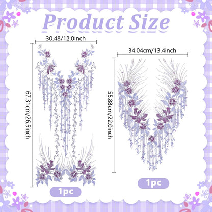 NBEADS 12 Yards Beaded Pearl Flower Fabric, 12.2inch Wide Beaded Flower Lace Applique 3D Floral Embroidered Mesh Fabric Handmade Sewing Tool for DIY Neckline Bodice Wedding Bridal Prom Dress, Lilac