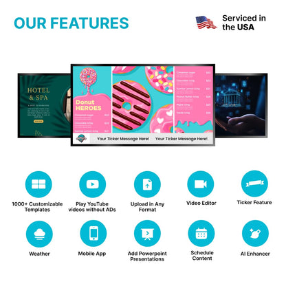 EZ AD TV Digital Signage Player - Signage For Business & Electronic Menu Board- Auto-Post Content On Digital Display Board, Cloud Controlled 4K Media Player + Mobile App W Free AI Designer & Templates