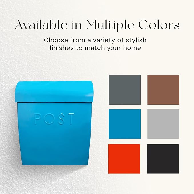 NACH Wall Mount Mailboxes for Outside, 12.75 x 10.75 x 5 inches, Blue Mailboxes for Outside Wall Mount, Waterproof - The Sylvia Mailbox