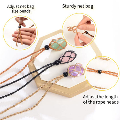 Anjiucc 12 PCS Crystal Cage Necklace With Adjustable Length - Empty Stone Pendant Holder Replacement Hand-Woven Cord (Coffee + Khaki)