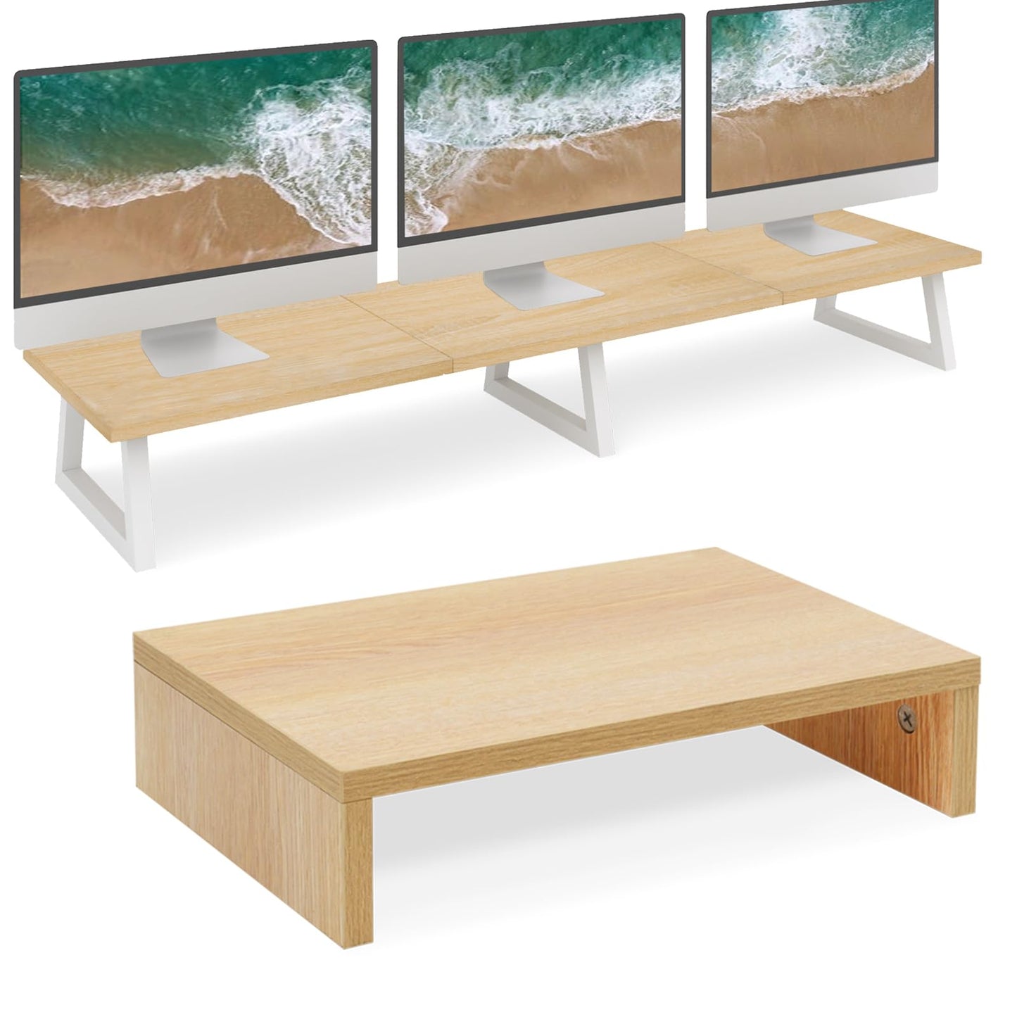 TEAMIX 42 inch + 14.2 inch Dual Monitor Riser for Desk Small Monitor Stand TV/Screen/PC/Laptop Riser Computer Stand Desktop Shelf.