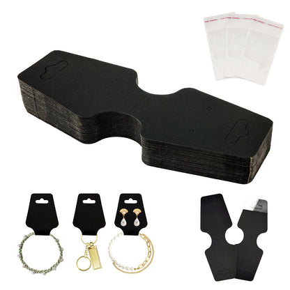 200pcs Jewelry Display Cards with Adhesive,1.7*4.7inch Necklace Display Kraft Cards with 200pcs Packaging Bags Jewelry Holder Cards Hanging for Earring Hair Band Keychain Scrunchies (Black)