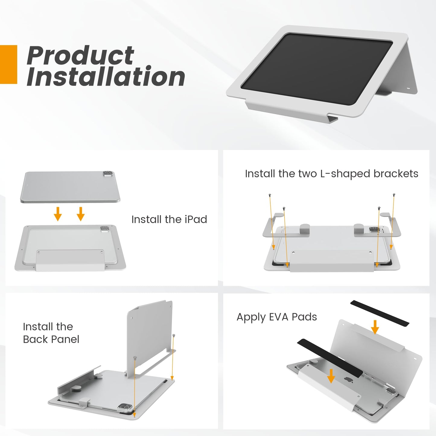 Beelta Tablet Desk Stand, All Metal 30° Ergonomic with Security Cable Lock for Office, POS Counter, Reception - Compatible with iPad 10th(10.9"), Pro 11", Air 4/5, Air 11"(M2/M3/M4), iPad 11"(A16)